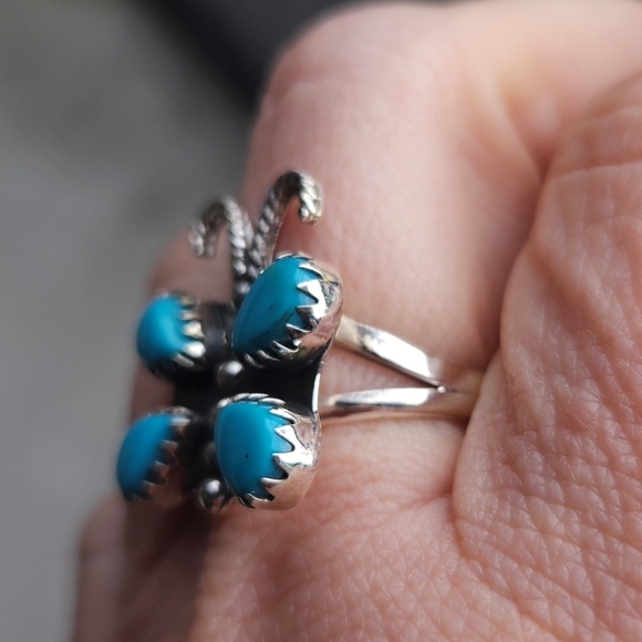 Handmade Sterling Silver 925 Kingman Turquoise Butterfly Ring Size 8 - Picture 3 of 8